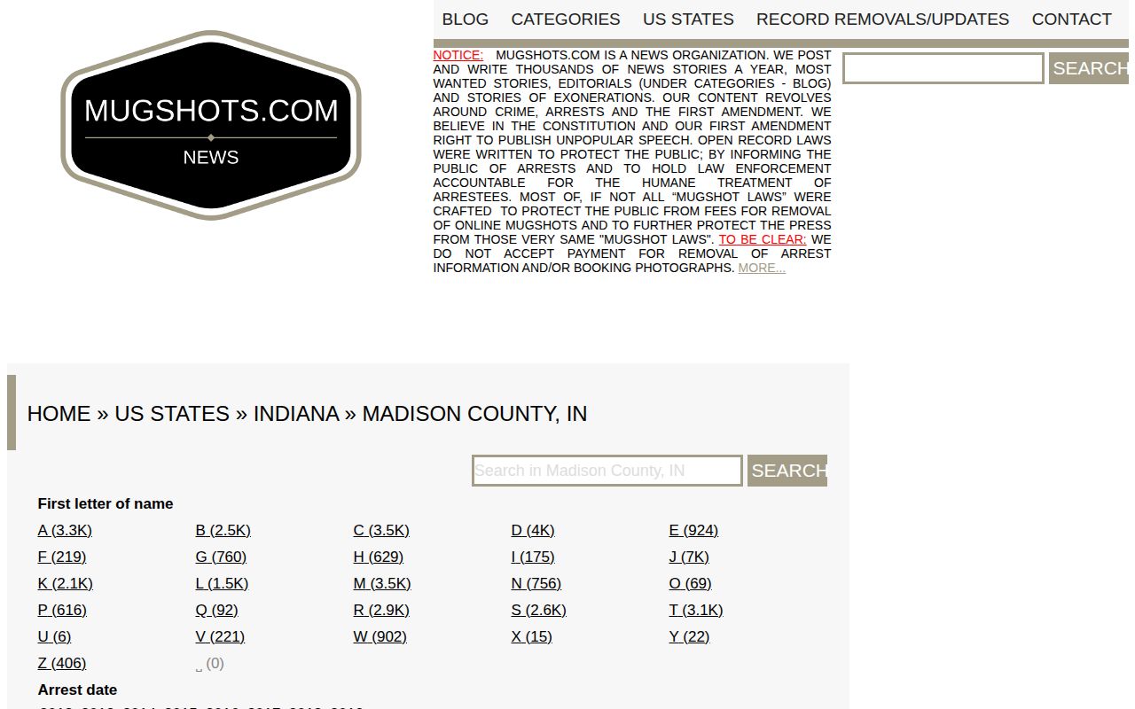 Unofficial Mugshots.com Madison County arrest archive landing