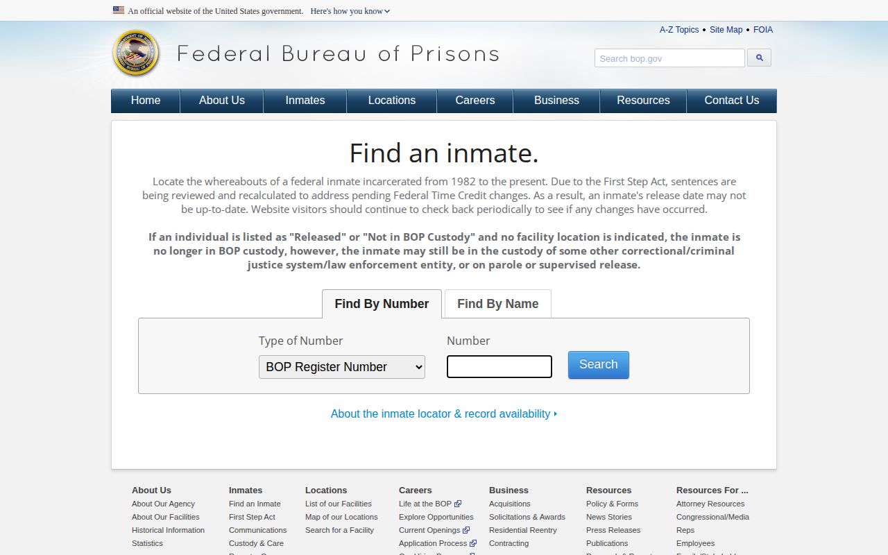 Federal Bureau of Prisons blank inmate locator